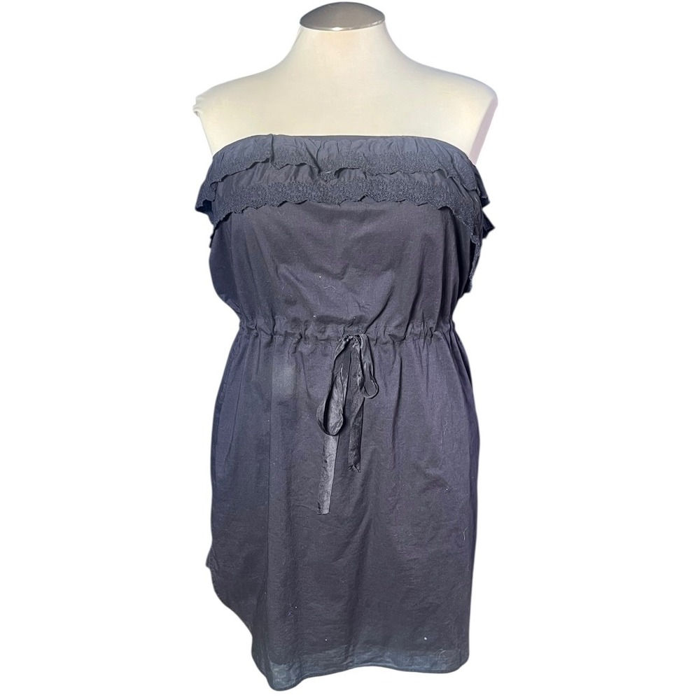 Denim & Supply Ralph Lauren Black Cotton‎ Strapless Ruffle Eyelet Mini Dress L